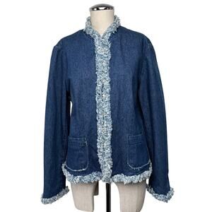 Vintage Fringe Trim Denim Blue Jacket Westport Size L Cottagecore
